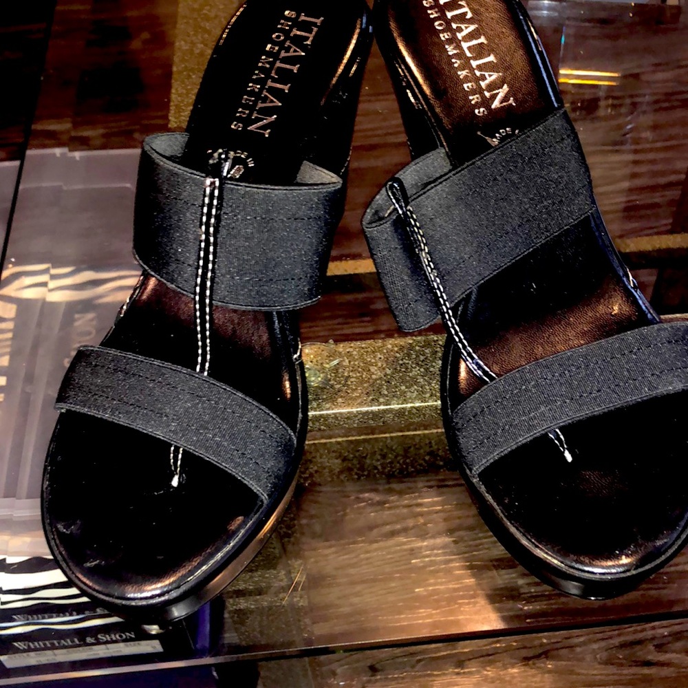 Black Italian shoemakers platform sandal.